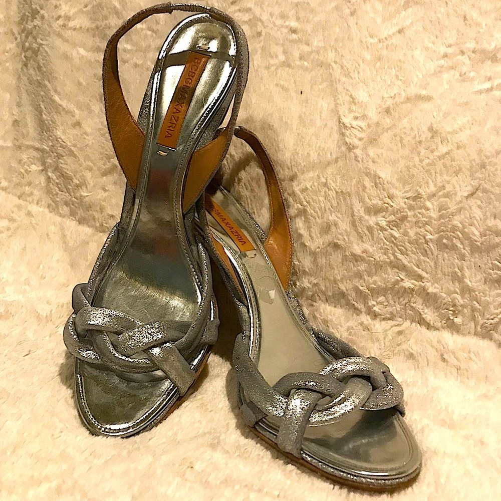BCBG Maxazria silver sling-back heels - gorgeous!